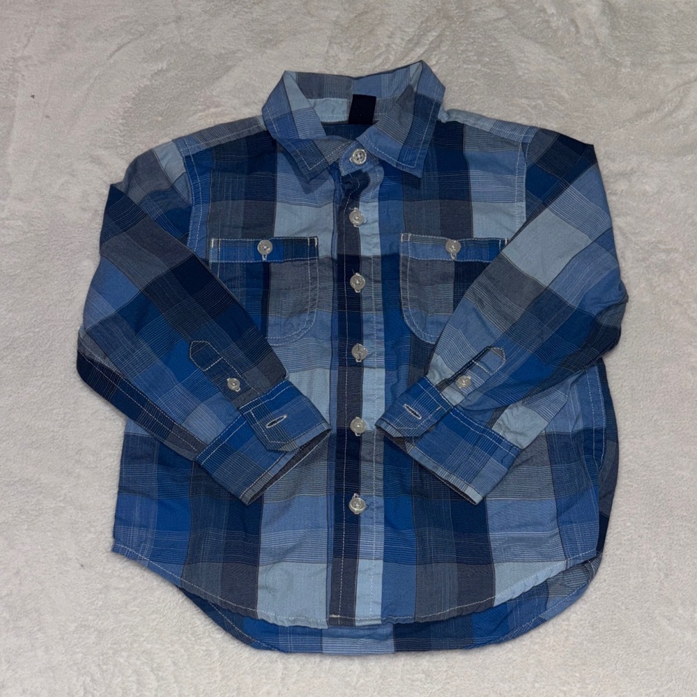 Baby Gap Blue Plaid button up long sleeve 3T Shirt